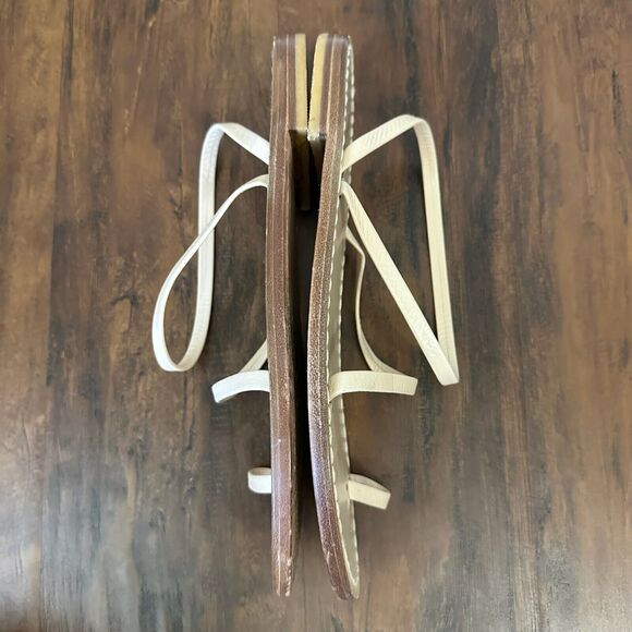 Capri Hand Crafted Toe Ring Ankle Strap Sandals Cream Leather ITALY - Picture 4 of 9